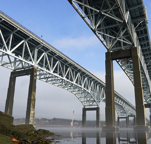 Photo of the Gold Star Memorial Bridge spans in New London, Connecticut.