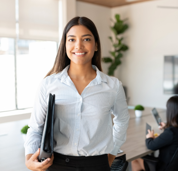 Employee smiling.